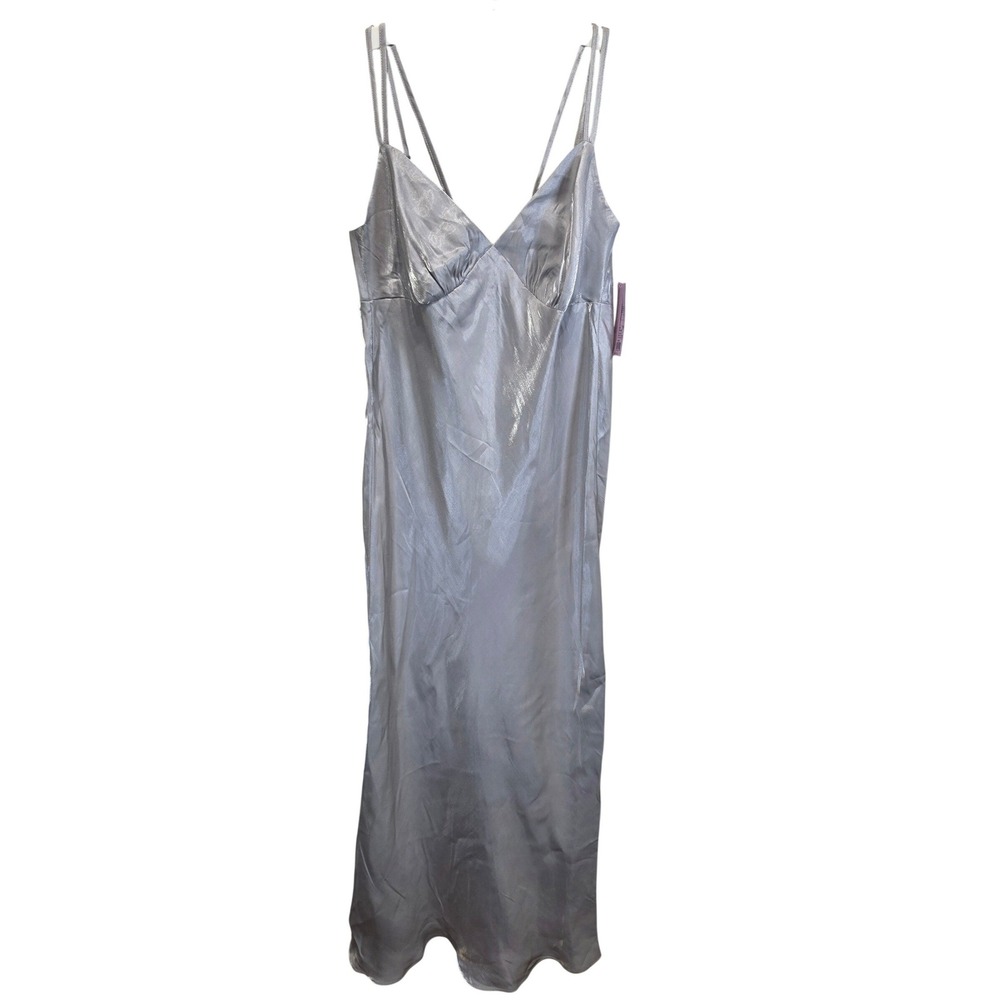 Wild Fable Silver Iridescent Maxi Slip Dress V-Neck Adjustable Straps Womens M